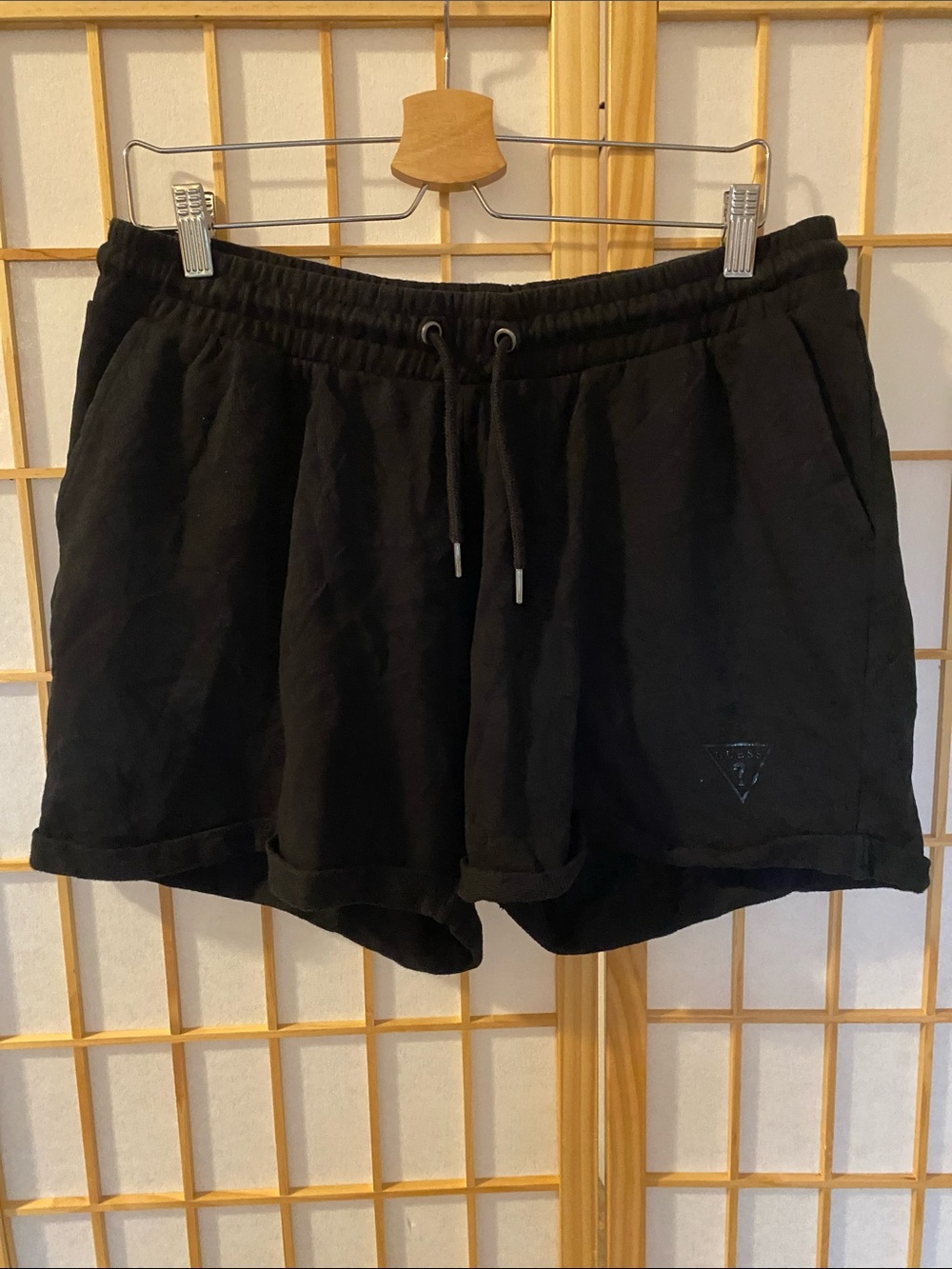 Guess Black Women's 100% Cotton Drawstring Shorts with Subtle Logo